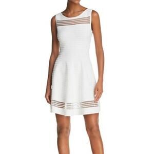 French Connection Sheer Stripe Fit & Flare Knit Mini Dress Size 2 White Bridal